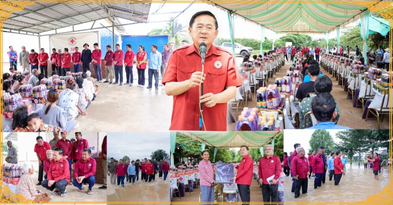 សាខាកាកបាទក្រហមកម្ពុជាខេត្តបាត់ដំបង បាននាំយកអំណោយមនុស្សធម៌ ចែកជូនប្រជាពលរដ្ឋរងគ្រោះដោយទឹកជំនន់ទឹកភ្លៀង ៧៥គ្រួសារ នៅស្រុកបាណន់ និងស្រុកបវេល